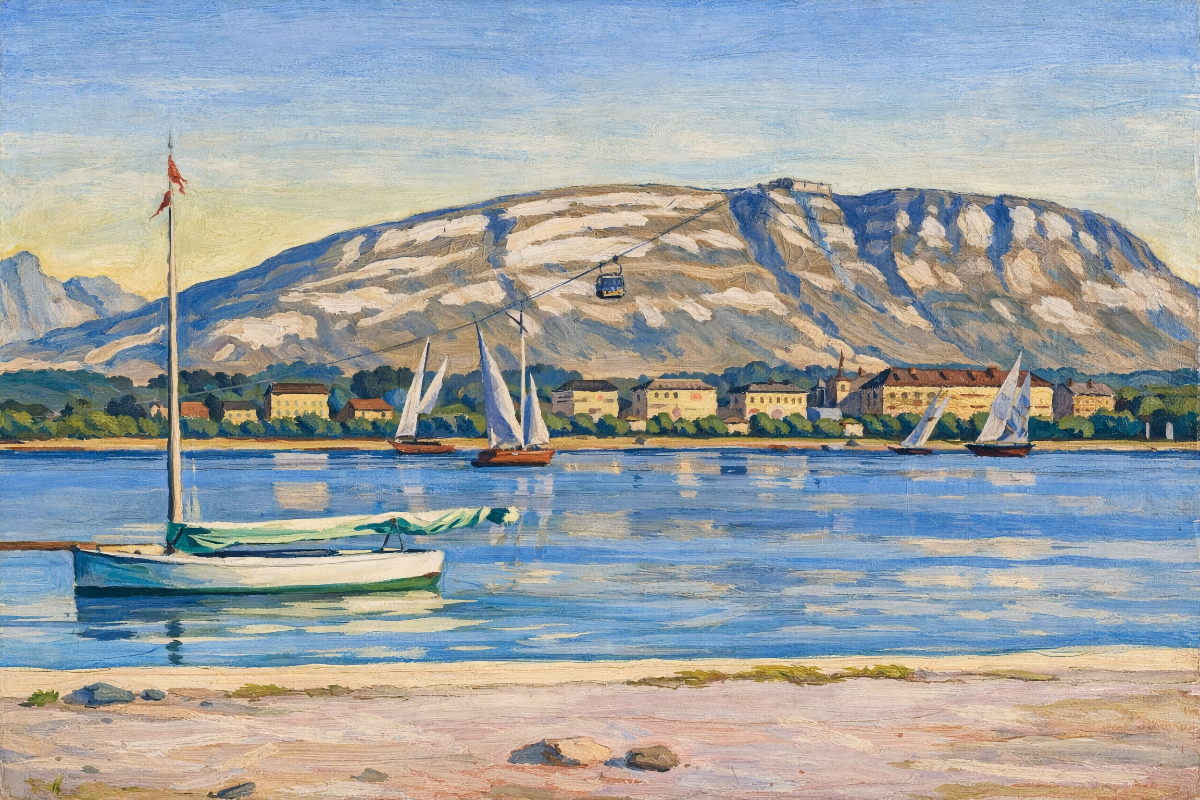 La Rade de Genève et le Salève 1878 - jeu de l'intrus (Hodler)